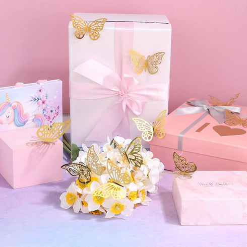 ROADPLUM 20 Sheets Flower Wrapping Paper, Pink Floral Wrapping Paper Bouquet Kit with 100 Pcs Diamond Bouquet Pins 60 Pcs 3D Gold Butterflies 1Rol...