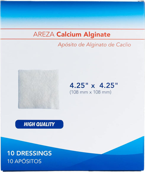 AREZA MEDICAL Calcium Alginate Wound Dressing 4.25" x 4.25" Pads - 10 Individual Sterile Non-Stick Gauze Pads FSA HSA Approved Highly Absorbent No...