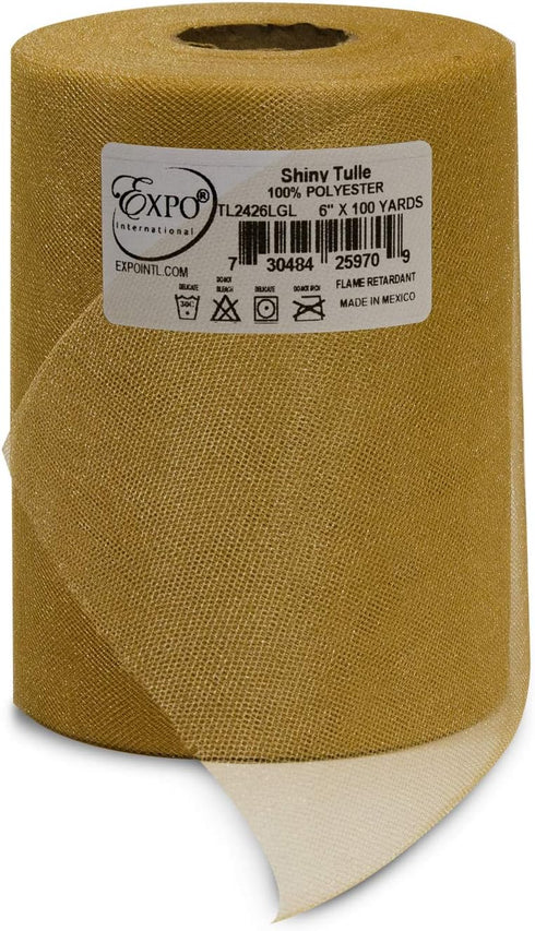 Expo International Premium Shiny Tulle Spool of 6-inch X 100 Yards | Light Gold...