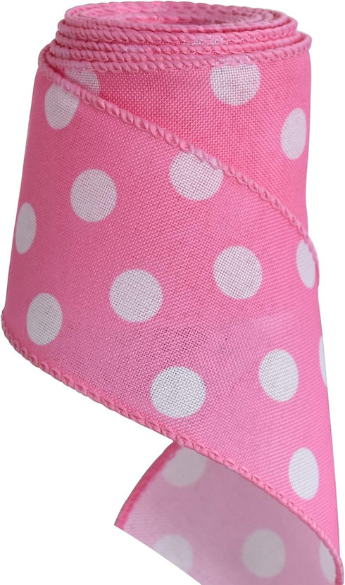TONIFUL 2.5 Inch Wired Edge Ribbon, Baby Pink Polka Dots Burlap Ribbon, Summer Spring Wired Ribbon, for Gift Wrapping, Wreath Bows Making, Crafts ...