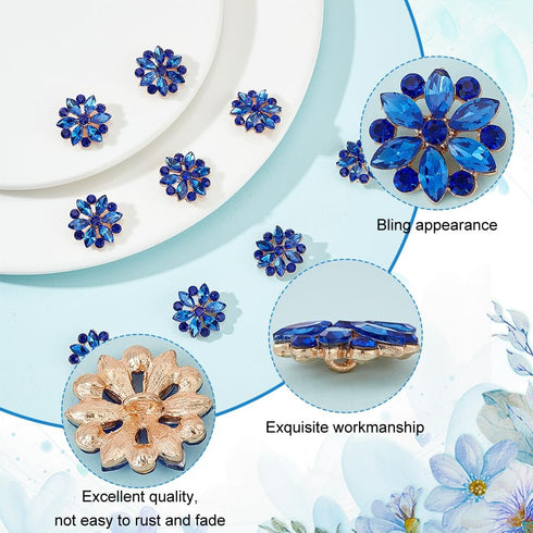 FINGERINSPIRE 10PCS Rhinestone Shank Buttons Flower Pattern Rhinestone Buttons Alloy Rhinestone Buttons for Sewing Alice Blue Rhinestone Jewlery B...