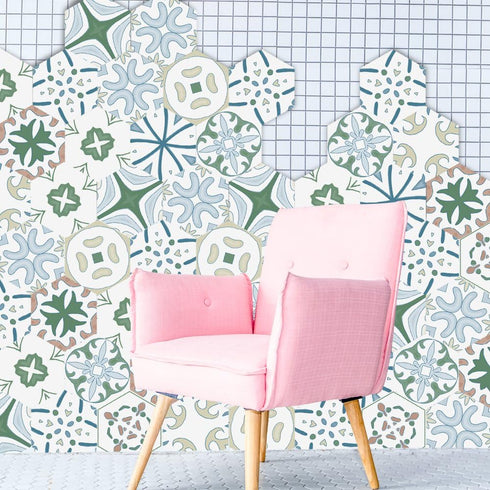 10 Pcs Hexagon Non-Slip Floor Sticker for Home Decor, Peel and Stick Self-Adhesive Wall Sticker for Living Room Kitchen Bathroom, 7.9x9.1inch, 052...