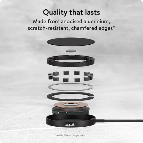 Mous - Wireless Charger MagSafe Compatible Accessory for iPhone 15/14/13/12 Series Phones with Integrated 1.2m USB-C Cable - Matte Black - Matte B...