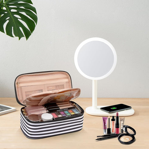 OCHEAL Small Cosmetic Bag,Portable Cute Travel Makeup Bag for Women and girls Makeup Brush Organizer cosmetics Pouch Bags-Black/White Stripes...
