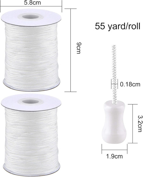 2 Roll Braided Nylon Lift Shade Cord with Wood Pendants, 55 Yards 1.8 mm Replacement Blind Cord String for Window Blinds, Roman Shades, Gardening,...