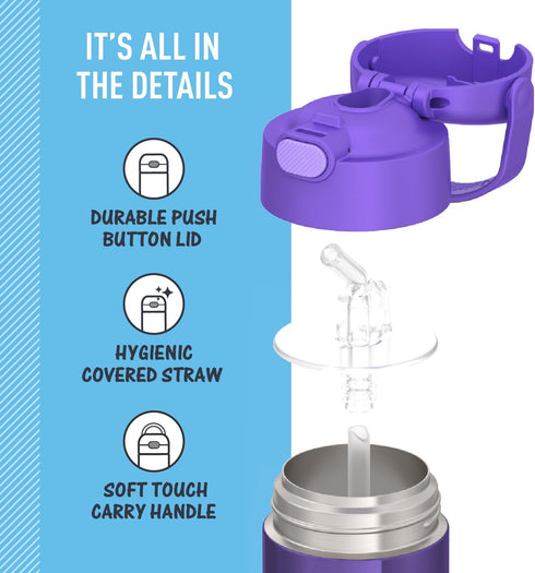 THERMOS FUNTAINER Water Bottle with Straw - 12 Ounce - Kids Stainless Steel Vacuum Insulated Water Bottle with Lid, Violet...