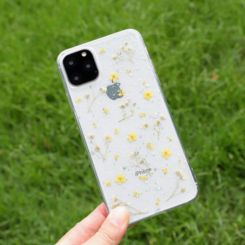 Compatible with iPhone 15 Plus Flower Case, Soft Clear Rubber Pressed Dry Real Flowers Case Girls Glitter Floral Cover Clear case with Flowers for...