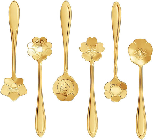 Stainless Steel Creative Flower Coffee Spoon Soup Spoons Sugar Spoons, Ice-Cream Tea Stirring Spoons 4.8 Inches Retro Dessert Demitasse Espresso S...