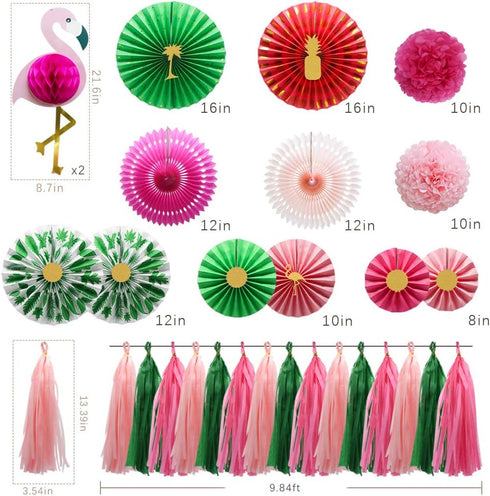 KAXIXI Tropical Flamingo Party Supplies, Pink Honeycomb Balls Hanging Paper Fans Pom Poms Flowers Tissue Tassels for Birthday Baby Shower Decorati...