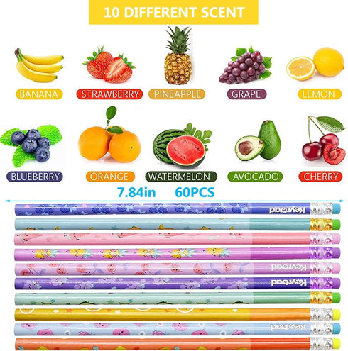 60 Pieces Scented Pencils for Kids Scented Pencils with Erasers Fruit HB Graphite Pencil for School Stationery Party Reward Supplies...