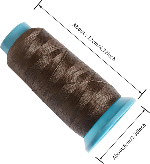 YANTAISIYU Dark Brown Polyester Sewing Thread, 1500 Yards, 210D Strength, with 12pcs C Type Needles, for Wigs, Hair Extensions, DIY Sewing, Leathe...
