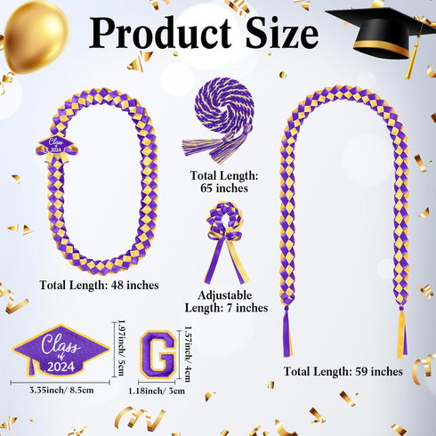 17 Pcs Graduation Leis and Graduation Cords 2024 Braided Necklace Adjustable Graduation Gift for Student Graduation Gifts Party Supplies (Purple)...