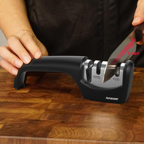 Knife Sharpener, Amesser 4-in-1 Kitchen Knife Sharpener Effortlessly Sharpen Restore, Hone, and Polish Blades Quickly for Kitchen Knives, Pocket K...