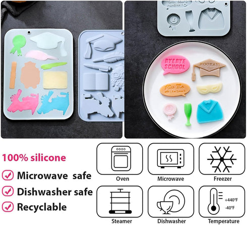 2 Pack Graduation 2024 Silicone Molds, Graduation Grad Cap Diploma Book Fondant Silicone Mold Congrats Cupcake Toppers Baking Mold for 2024 Gradua...