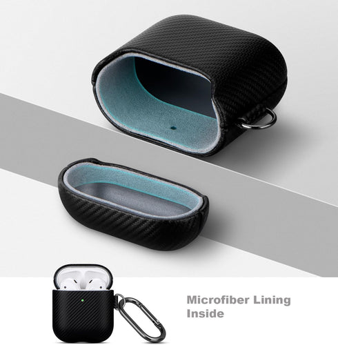 LOPIE Carbon Fiber Texture Case for AirPods 2nd Generation with Cleaner Kit - Vegan Leather Case Cover for AirPods 2nd / 1st Gen (2019/2016), Prot...