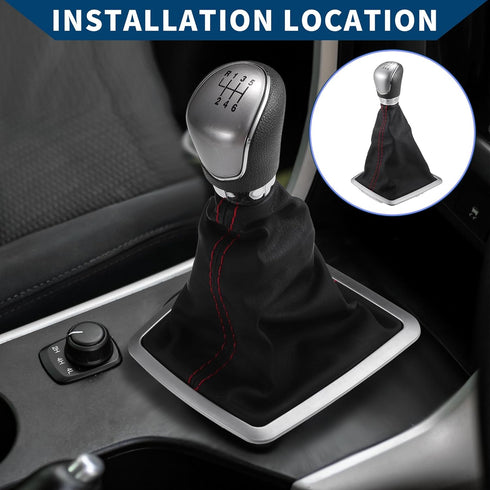 6 Speed Gear Shift Knob with Dust Cover for Ford Focus 2005-2008 / Front Stick Shifter Lever Knob/Durable Plastic / 1 Pcs Black with Red Stitches...