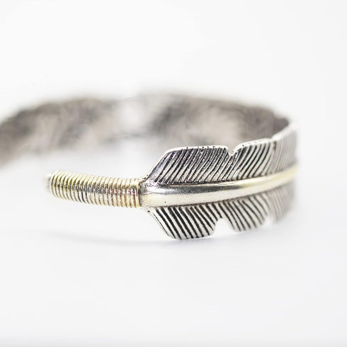 Innocence S999 Antique Silver Plated Wide Feather Cuff Bracelet For Men Women Adjustable Retro Twisted Feather Bracelets Gift Jewelry...