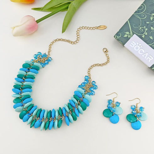 Bocar Fashion Cluster Bubble Acrylic Statement Necklace for Women Bib Collar Jewelry Set Necklace and Earrings (NK-10677-blue)...
