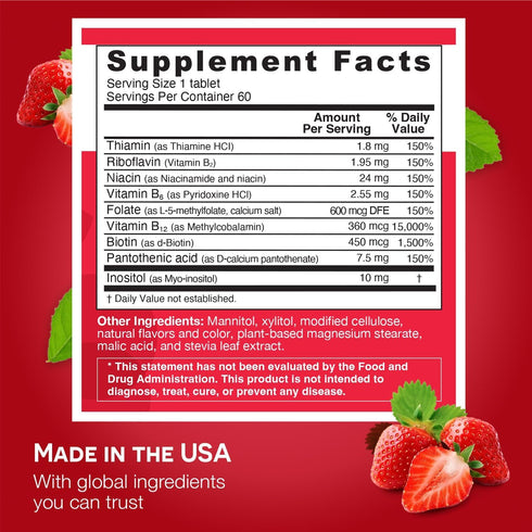 EZ Melts Dissolvable Vitamin B-Complex with Methyl B12 and Methyl Folate, Sugar-Free, 2-Month Supply...