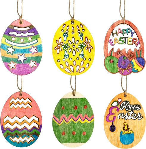 Anditoy 30 PCS Easter Wooden Hanging Ornaments Unfinished Wood Slices Eggs Easter Crafts for Kids DIY Easter Decorations Party Supplies Decor...