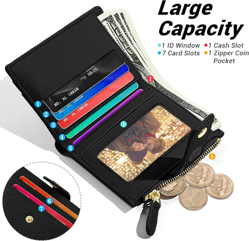 YINHEXI Womens Wallet Card Holder, Small Bifold RFID Blocking Purse, Cute Small Leather Pocket Wallet for Women, Girls, Ladies Mini Short Purse...