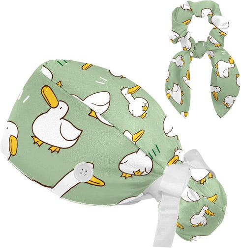 Women Working Cap with Buttons Bouffant Hat Autumn Leaves Nurse Scrub Caps Long Hair...
