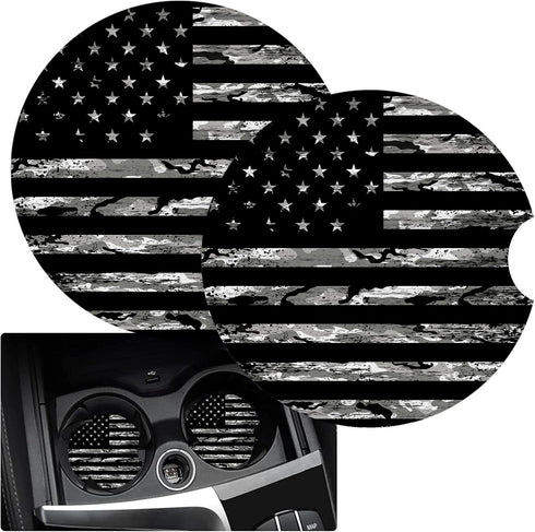 Cup Holders Car Coasters for Women/Men - 2 Pack Absorbent Ceramic Stone Drinks Coaster Set, Camo America US Flag...