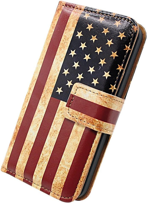 Case for iPhone XR, Retro American Flag Leather Flip Wallet Case Cover with Card Slot Holder Kickstand for iPhone XR Case...