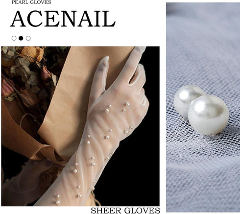 Pearl Women’s Wedding Gloves Long Tulle White Finger Lace 20s Opera Evening Party Sheer Gloves for Brides...