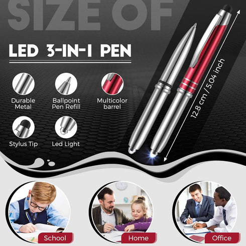 5 Pieces Stylus Pen for Touchscreen Devices Multi-Function Capacitive Pen with LED Flashlight Writing Pens with Ballpoint 3 in 1 Metallic Pens Inv...