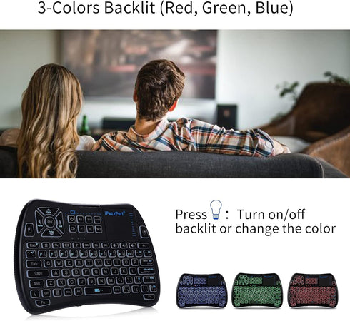 iPazzPort Bluetooth Mini Keyboard (IR Learning) Touchpad Mouse, Backlit 2.4GHz Wireless Keypad Remote Controller for Tablets, Smart TV,Fire Stick,...