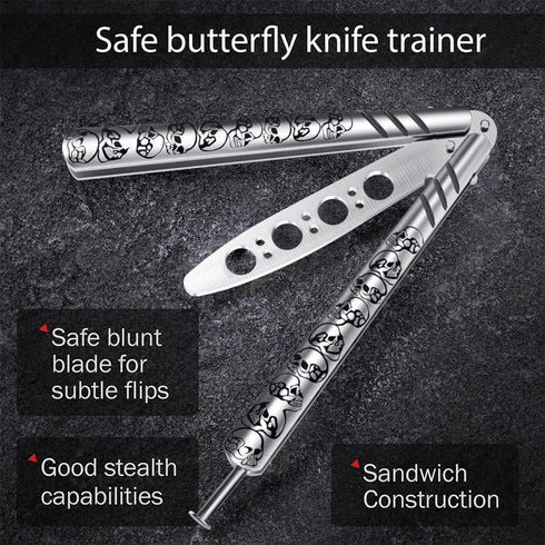 GOOD WORKER Butterfly Knife Trainer - Balisong Trainer - Balisong Butterfly Knives NOT Real NOT Sharp Blade - Practice Butterfly - Black Dull Tric...