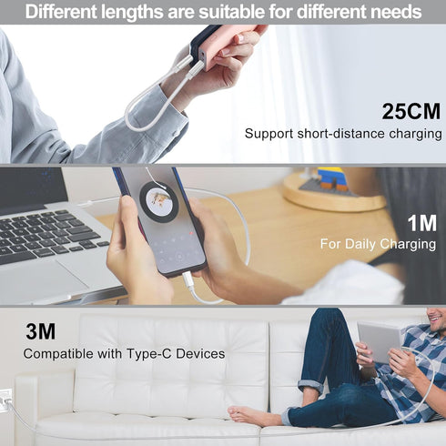 Vortex PD10GB3A-2-2-SILVER Type-C Data Cable 3A Fast Charging USB3.2 Universal Mobile Phone Tablet Nylon Braid USB Charging Cable (2 pcs Pack)(Sil...