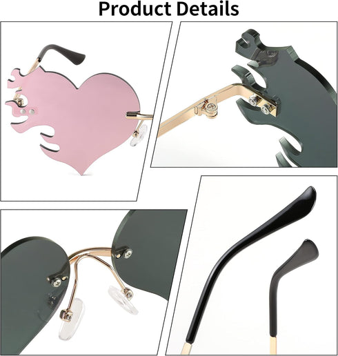 FEISEDY Melting Flame Heart Sunglasses For Women Men Trendy Rimless Fire Shaped Party Glasses B2366...