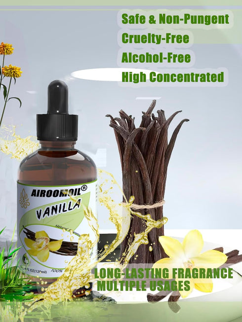 Vanilla Bean Essential Oil Warm Scented Oils Perfume Air Freshener Diffuser Candle Making Aroma Refill Wick Scent Skin Fragrance Oil 4 Fl Oz...