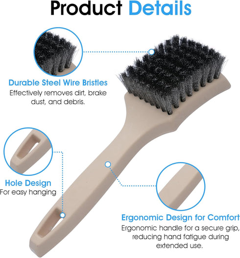 Nanoskin 8.5 Inch Heavy-Duty Tire Cleaning Brush - Ergonomic Steel Wire Scrub for Whitewall & Sidewall | Professional Auto Detailing Tool, Enhance...