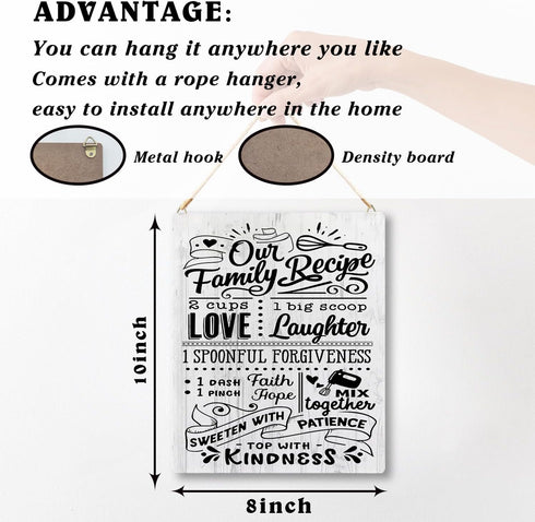 Funny Kitchen Wall Decor, Our Family Recipe Wooden Hanging Signs Plaque for Kitchen Dining Room Decor, Rustic Kitchen Wall Decor, Kitchen Signs Wa...