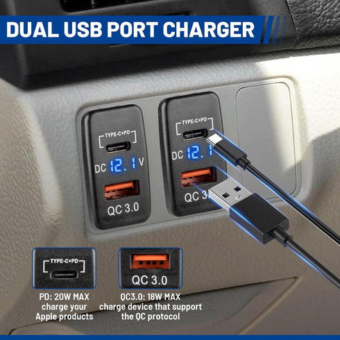 Anina for Toyota USB C Car Charger Socket, 12V/24V Dual USB Outlet PD3.0 & QC3.0 Car USB Port with LED Voltmeter for Toyota Tundra 2005-2006 4Runn...