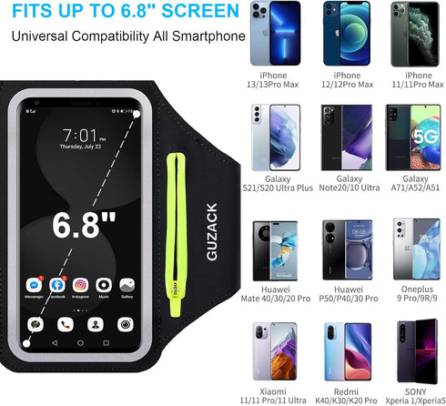GUZACK Running Armband for iPhone 16 Pro 15 14 13 12 11 Pro Max/Plus/XR/XS, Galaxy S25/S24/S23/S22, with Card Slot & Key Pockets, Sports Arm Bands...
