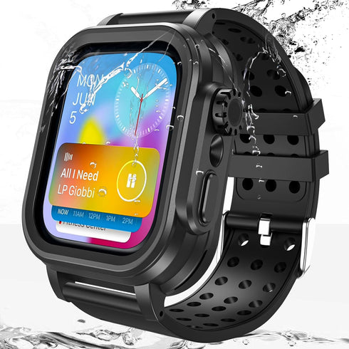 Hensinple IP68 Waterproof Case and Band for Apple Watch Series 9 8 7 41mm with Screen Protector, 360 Protective Hard PC Shockproof Bumper Heavy Du...