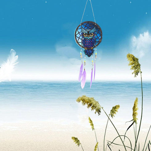 DIY Owl Dream Catcher Diamond Painting Window Hanging Double Side Drill Crystal Rhinestones Diamond Art Wind Chimes Owls with Feathers...