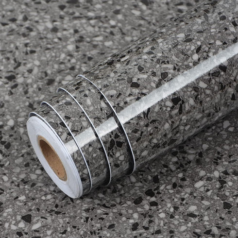 Dark Gray Terrazzo Contact Paper 78.8" X 16"Terrazzo Wallpaper for Bathroom Granite Countertop Peel and Stick Contact Paper for Desk Top Vinyl...