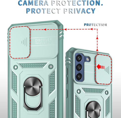 for Samsung Galaxy S21 FE 5G Case Military Grade Drop Shock Protection Cell Phone Cover with Slide Camera Cover Built-in 360° Rotate Ring Stand fo...