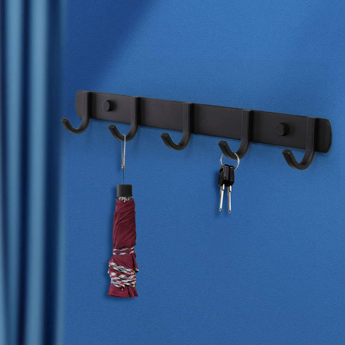 Ihomepark Coat Hooks Wall Mounted, Heavy Duty Metal 5 Coat Hanger Rack for Coat Hat Towel Purse Robes Keys Mudroom Bathroom Entryway (1 Pack, Blac...