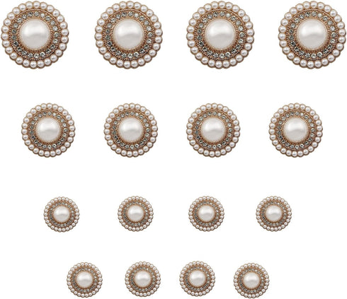 16PCS Gold Diamond-Encrusted Pearl Buttons Metal Button Rhinestone Faux Pearl Buttons Embellishments for Coat, Suits, Knitting Sweaters, Sewing Cr...