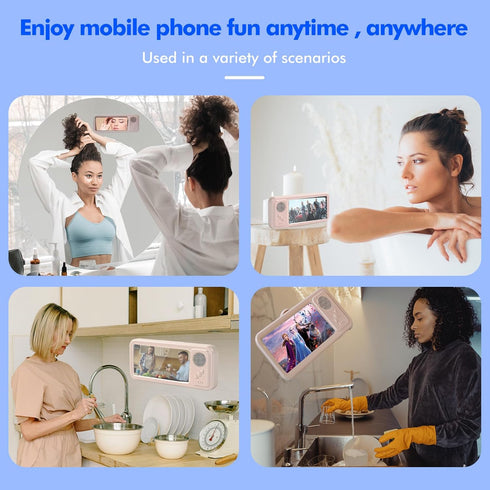 Shower Phone Holder with Wireless Bluetooth Speaker - Waterproof 480 Rotation Viewable Shower Phone Stand Case Mount Speakers for Bathroom Wall Mi...