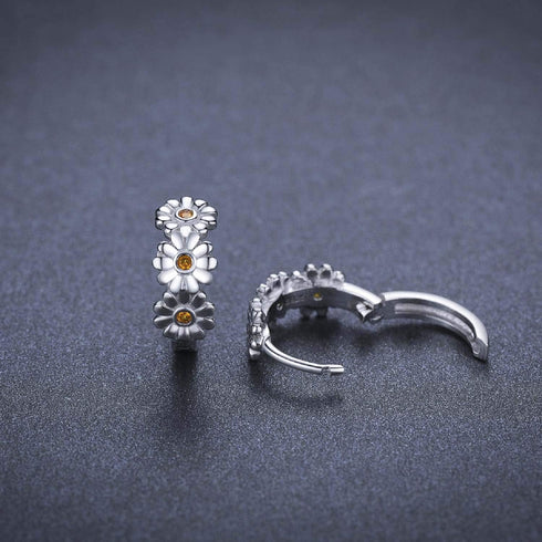 925 Sterling Silver Daisy Small Hoops Earrings, Hypoallergenic Huggie Earrings for Sensitive Ears, Daisy Sunflower Jewelry Mother Day Birthday Pre...