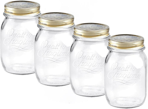 Bormioli Rocco Quattro Stagioni set of 4 Clear Airtight Mason Jars, 17 Oz. Made from BPA Free Durable Glass, Made In Italy....