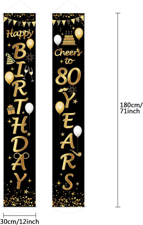2 Pieces 80th Birthday Party Decorations Cheers to 80 Years Banner Party Decorations Welcome Porch Sign for 80 Years Supplies (80th Birthday)...