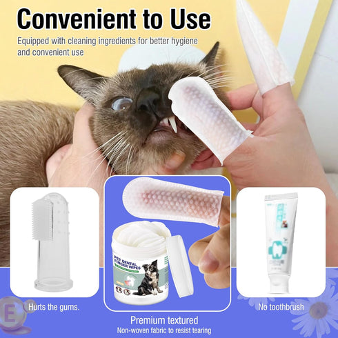Teeth Cleaning Finger Wipes 50pcs for Dogs & Cats, Disposable, Removes Bad Breath, Gentle Cleaning, Gum Care, Promote Pet Oral Hygiene...
